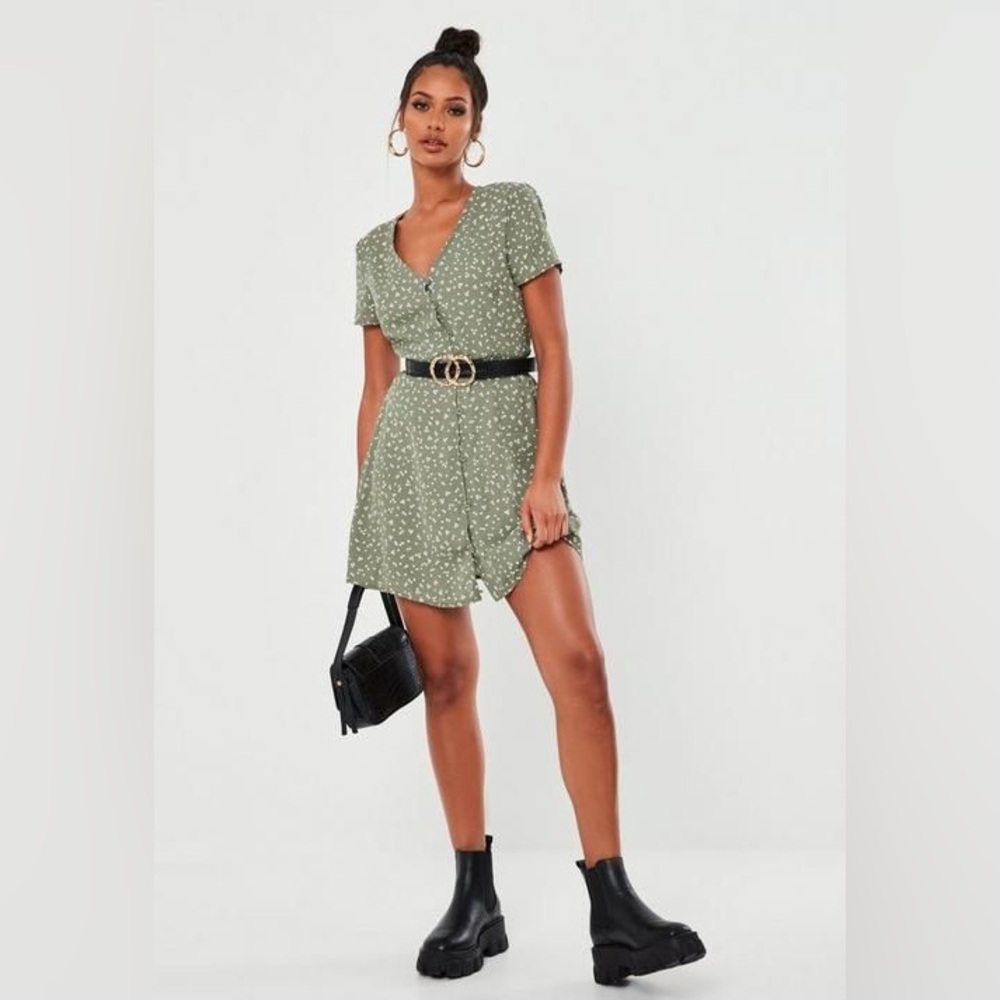 MISSGUIDED BUTTON THROUGH TEA DRESS SS POLKA DOT